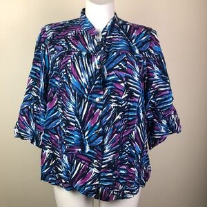 Linen Jacket Abstract Leaf Print